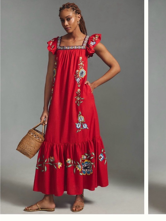 FARM Rio Dresses & Skirts - FARM Rio Red Embroidered Maxi Dress with Floral Accents